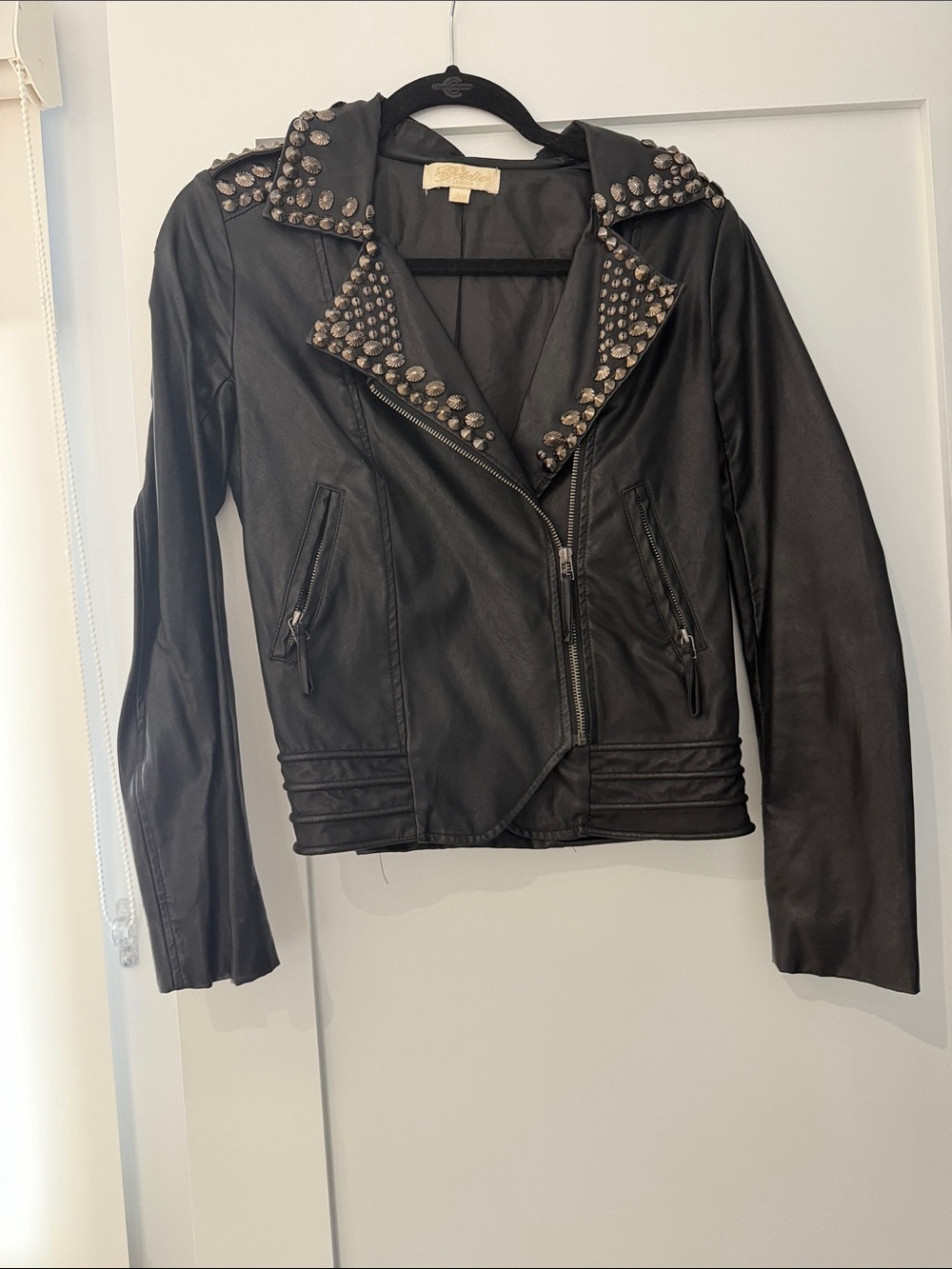 Goldie Black Studded Leather Moto Jacket - Women
